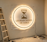 Enseigne lumineuse personnalisée en acrylique, logo rond rétroéclairé, décoration murale 3D LED illuminée pour salon de beauté, spa, boutique de détail