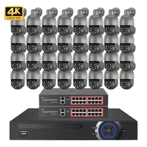 마이크가있는 빨간색 파란색 경고등 Nvr 32Cch 보안 카메라 시스템 양방향 오디오 4K 8Mp IP Ptz 돔 보안 카메라
