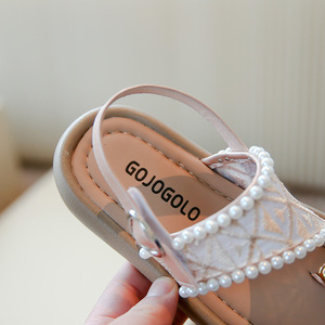 Sandales pour filles, antidérapantes, à semelle souple, style princesse, avec perles, chaussures d'été pour la plage, sandales plates, plage - Product Image 3