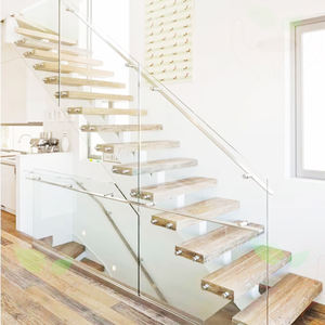 سلالم سترينجر بعمود فقري واحد مع 12 درابزين مزجج بدون إطار ودرابزين بار مسطح - Product Image 1