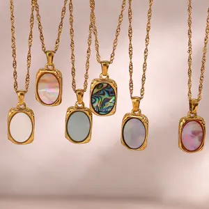 Vintage Natural Abalone Shell Pendant Necklace 18K Gold Plated Stainless Steel Shell Necklace Women