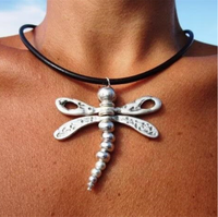 Mode grand creux métal argent perlé cercle pendentif collier en cuir corde chaîne collier femmes hommes