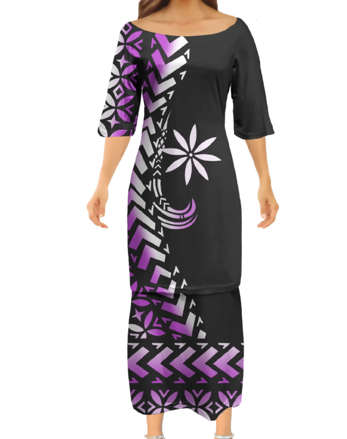 Mùa Hè Tùy Chỉnh Maxi Casual Dresses Polynesian Tattoo Ladies Dress Big Vòng Cổ Puletasi Nửa Tay Áo Top Và Skirt Set Nữ