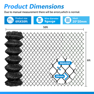 6ft x 50ft 10 Gauge Black Vinyl Coated Steel <b>Garden</b> Fence Chain Link Fence Roll 2" Hole Openings - Product Image 2