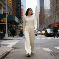 Ensemble de survêtement décontracté pour femme OEM, comprenant un sweat à capuche court tricoté et un pantalon ajusté, motif uni, anti-statique, idéal pour l'automne