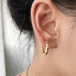 Pendientes de Aro Redondos con Circonita Cúbica, para Mujer, con Dijes de Diamantes, Color Oro, Plata, Azul Zafiro - Product Image 3