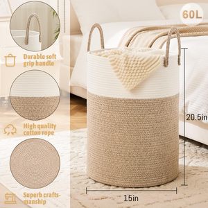 Cesto de Ropa Sucia Personalizado, Cesto de Ropa de Cuerda de Algodón Tejido de 60L para Decoración y Almacenamiento de Ropa Sucia y Juguetes - Product Image 2