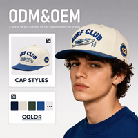 Casquette Snapback à Visière Plate Color Block Personnalisée avec Motif Lettres Surf Club et Planche de Surf – Casquette Tendance, Personnalisation OEM Usine