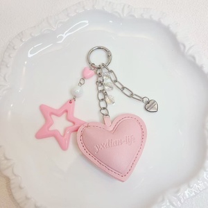 Porte-clés en cuir PU rose pour fille, avec breloque étoile creuse en acrylique mignonne et grand pendentif cœur, pour sac à main ou téléphone - Product Image 5