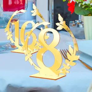 Acrylic Table Numbers Decoration Wedding Signage Table Stand Frosted Acrylic Round Table Numbers With Small Stand For Banquet