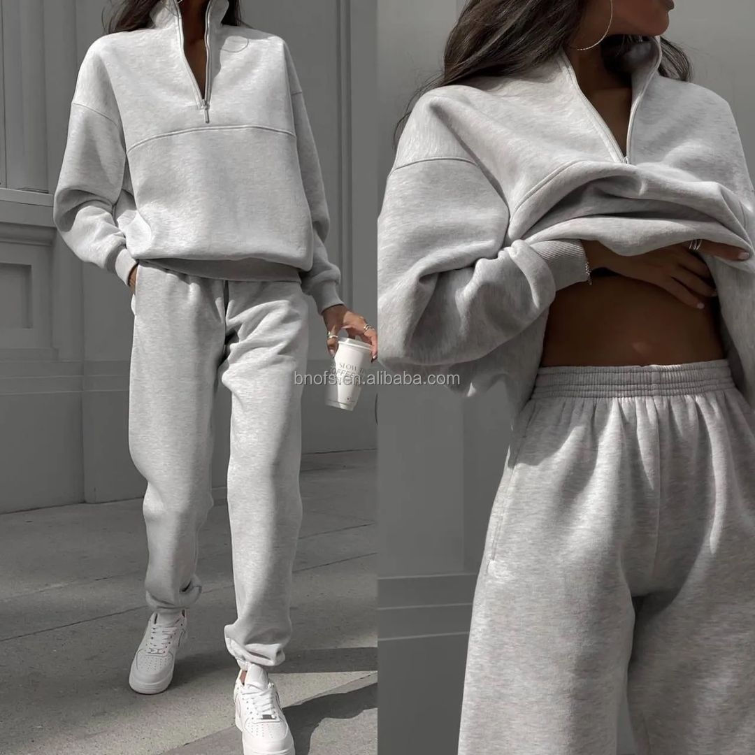 Custom Sports Plus Size Sets Long Sleeve Half Zip Cotton Streetwear Blank Jogger 2 Pieces Sets Clothing