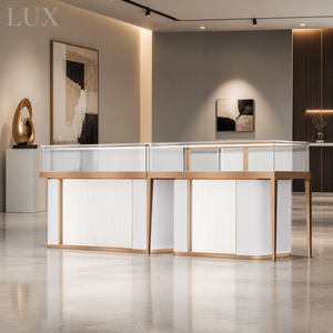 Vitrine à bijoux en verre de luxe avec acier inoxydable et bois, logo personnalisé, serrure OEM/ODM, design moderne - Product Image 5