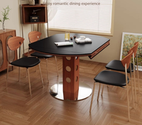 Ensemble de table à manger convertible en pierre frittée, base métallique pliable carrée à ronde, mobilier de salle à manger pour petit espace