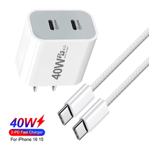 Bloque de cargador <span class=keywords><strong>USB</strong></span> <span class=keywords><strong>C</strong></span> de 40W, puerto dual, adaptador de corriente PD de 20W, cargador de pared tipo <span class=keywords><strong>C</strong></span> para iPhone 16 15 <span class=keywords><strong>Pro</strong></span> Max Samsung S23 S22 iPad Tablet - Product Image 1