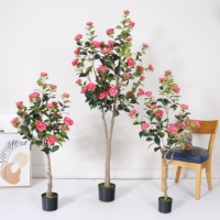 Planta Artificial de Camelia en Maceta de Plástico para Interiores y Exteriores, Decoración de Oficina, Jardín y Hogar, Plantas Artificiales
