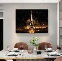 Arte Mural Moderno de Paisaje Urbano para Sala de Estar, Hotel, Torre Eiffel, Luz LED, Pintura Acrílica, Decoración del Hogar