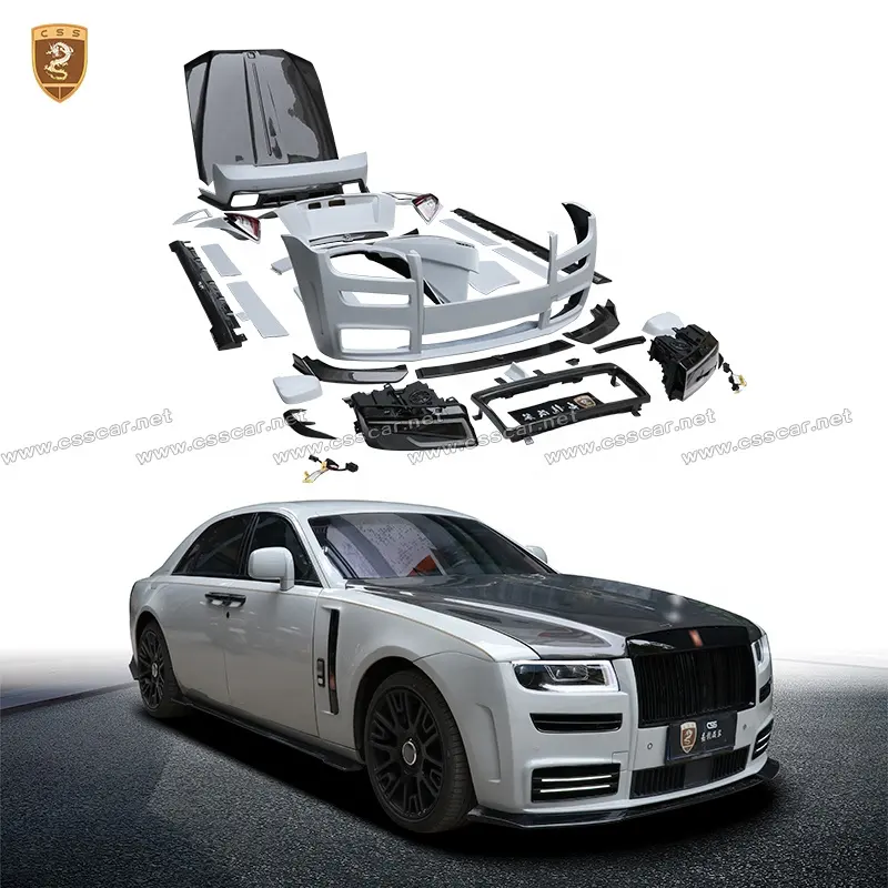 مجموعة المصد الأمامي للسيارة مجموعة مصابيح أمامية ليد مجموعة غطاء لهيكل المحرك لـ Rolls-Royce Ghost 1ST -3RD مجموعة ترقية MSY الجيل الرابع