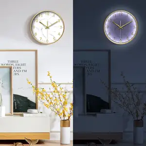 Horloge de luxe moderne et silencieuse de 12 pouces, horloge murale en marbre à commande vocale