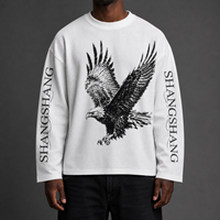 T-shirts pour hommes Guangzhou Shangshang personnalisés avec impression DTG, coupe lourde, effet vieilli, manches longues gaufrées