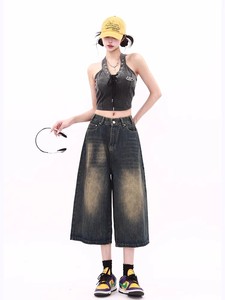 Venta Directa de Fábrica: Pantalones Capri Vaqueros Holgados de Cintura Alta para Mujer, Estilo Retro Degradado, Desbloquea el Código del Estilo Urbano - Product Image 1