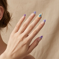 Faux ongles à presser en amande faits à la main A758, motif papillon 3D et fleur, couverture complète pour application sur les doigts