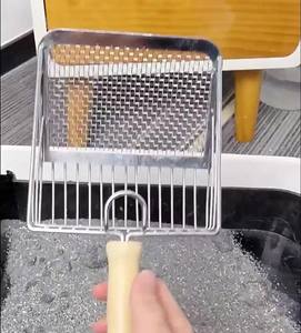 Pelle à litière pour chat en acier inoxydable de luxe, forme unique, manche en bois, écologique, lavable, outil de nettoyage léger pour animaux de compagnie, pelle à litière pour chat - Product Image 2