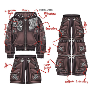 YSJY Produttore Set Tuta Pesante Personalizzata con Strass da <span class=keywords><strong>Uomo</strong></span> con Stampa Acid Wash Effetto Consumato Y2k con Felpa con Cappuccio e Pantaloni Svasati - Product Image 2