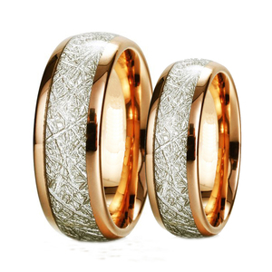 Anillo de bodas de carburo de tungsteno de oro rosa con incrustaciones de meteorito imitado para hombres y mujeres de 6mm y 8mm - Product Image 1
