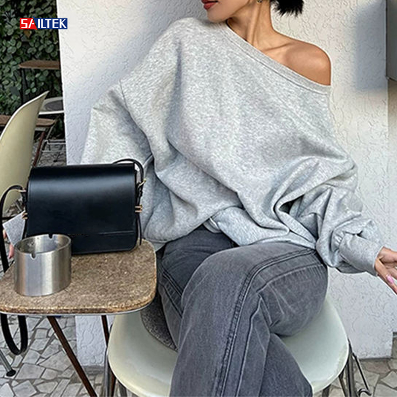 Buy Women Off Shoulder Long Sleeve Blouse Sexy Ribbed Knitted Sweater