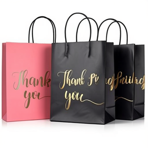 Thank You <b>Gift</b> <b>Bags</b> Pink Black Gold Foil Handle Party Favor <b>Wedding</b> Celebration Packaging - Product Image 2