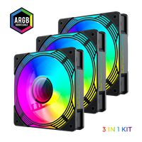 Ventilateur ARGB GAMEMAX KF300 BK 120 mm avec cadre noir, kit 3-en-1 V4.0, concentrateur et télécommande sans fil, pour refroidissement de boîtier d'ordinateur à roulement fluide