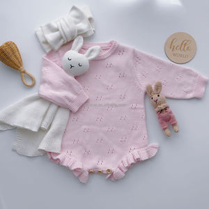 2025サマーコレクションニットフリル脚ロンパーソフトコットンCPC CertificateカスタムブルームピンキーガールPointelle Onesie