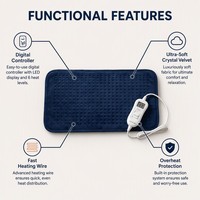 Coussin chauffant électrique en tissu bleu marine personnalisé, 9 niveaux de température, minuterie 3-12h, chauffage rapide, prise EU