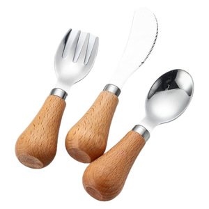 Vaisselle pour enfants avec manche en bois, couteau et fourchette pour enfants en acier inoxydable 304, cuillère pour bébé - Product Image 3