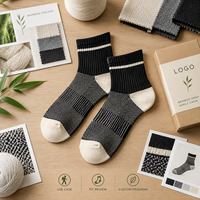 Chaussettes en Fibre de Bambou Noires et Ivoire Respirantes en Maille Tricotée pour Hommes, Talon et Bout Renforcés, Taille Personnalisée, Logo, Emballage OEM ODM