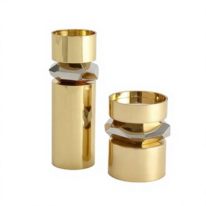 Hot Selling Modern <b>Brass</b> <b>Candlestick</b> <b>Holder</b> Set Gold Finish Geometric Design Home Decoration Durable Metal Candles <b>Holder</b> - Product Image 1