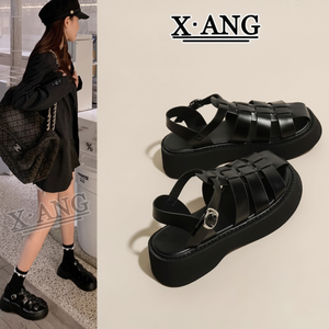 Songpyeon รองเท้าแตะสตรีสไตล์โรมันหนังแท้พื้นรองเท้าหนาถักลายกรงหมูใหม่ฤดูร้อน2025 - Product Image 1