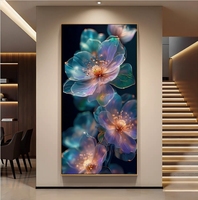 Décoration de salon d'entrée, style luxe léger moderne, motif floral, en promotion, peinture murale LED moderne en porcelaine de cristal