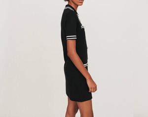 Vestido Mini <span class=keywords><strong>de</strong></span> Manga Corta con Botones <span class=keywords><strong>de</strong></span> Perla y Ribete en Contraste Blanco y Negro para <span class=keywords><strong>Mujer</strong></span>, Vestido <span class=keywords><strong>de</strong></span> Tweed Personalizado para Oficina - Product Image 3