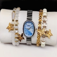 5 pièces/ensemble mode femmes alliage bracelet montre à Quartz et perle Bracelet ensemble WW109