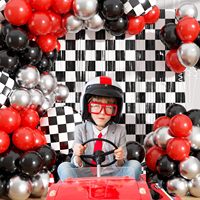 Kit de guirlande de ballons sur le thème des voitures de course, ensemble d'arche de ballons à carreaux rouge, noir et argent pour les décorations de fête d'anniversaire sur le thème des courses pour enfants
