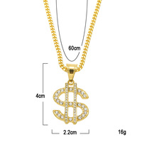 Collier tendance hip-hop plaqué or avec pendentif en forme de dollar