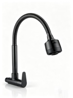 Robinet d'eau froide flexible noir NES-CA9172, Robinet mural simple, Robinet col de cygne télescopique en acier inoxydable