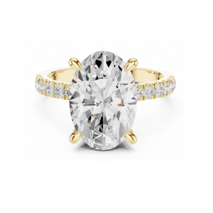 Anillo de compromiso de corte ovalado en oro amarillo con doble halo oculto de diamantes, anillo de promesa con pavé, elegante joyería nupcial, regalo para mujer - Product Image 1