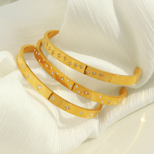 Pulseras de Cristal con Baño de Oro de 18K, Acero de Titanio con Diseño de Estrella e Incrustaciones de Diamantes de Imitación, Joyería para Mujer de Uso Diario - Product Image 2