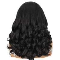 Perruque mi-tête bouclée à ressorts de 16 pouces, texture Yaki épaisse et volumineuse, vente en gros # Perruques sans colle en fibre haute température noire 1B en stock
