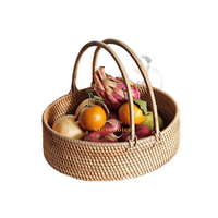 Panier de pique-nique circulaire pliable multifonction en fibre de rotin écologique, durable, fait main, pour le rangement des légumes et des fruits