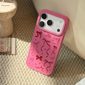 Funda para iPhone 17 Pro Max, estilo coreano, con lazo rojo rosa, de cuero, con ventana grande, cobertura total, anticaídas. - Product Image 2