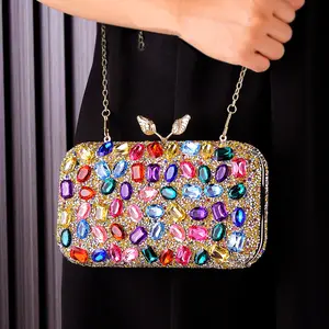 New Diamond Inset Dinner Party Bag Popular Senior Rhinestone Evening Bag with Acrylic and PU Lining Chain Decoration