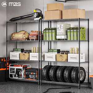 Étagères de rangement MZG pour la maison et le garage, montage sans outil, métal robuste, 4 niveaux, chromées, réglables, en fil métallique - Product Image 1